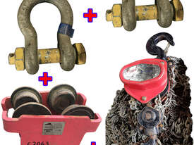 Oz Blow Chain Hoist 5 Ton x 8m Drop, 5 Ton Beaver Girder Trolley and 2 x 6.5 Ton Bow Shackles - picture0' - Click to enlarge