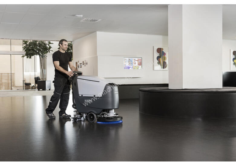 caption Nilfisk SC500 Mid Sized Walk Behind Scrubber