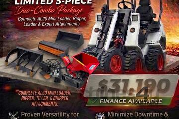  Ozziquip AL20 Mini Loader 4-in-1 with Ripper, Tiller and Chipper 5-Piece Package