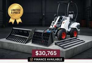 New Ozziquip AL20 Mini Loader 4-in-1 with Stone Bucket, Mixing Bucket, Leveling Bar 5-Piece Package