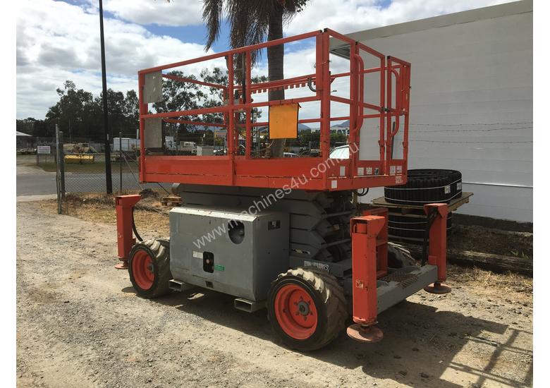 caption Rough Terrain Scissor lift 1600 hours Including Auto Levelling. A