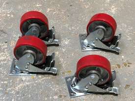 Four (4) 125mm Ball Bearing Industrial Swivel Casters with brakes - picture2' - Click to enlarge