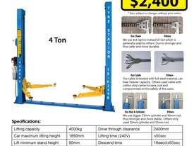 2 Post Hoist TS-H240B, 4 ton, Base Plate, Single Phase - picture0' - Click to enlarge