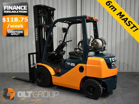 Toyota 8FG25 2.5 Tonne Forklift 6m MAST Lift Height LPG Fork Positioner New Tyres - picture0' - Click to enlarge