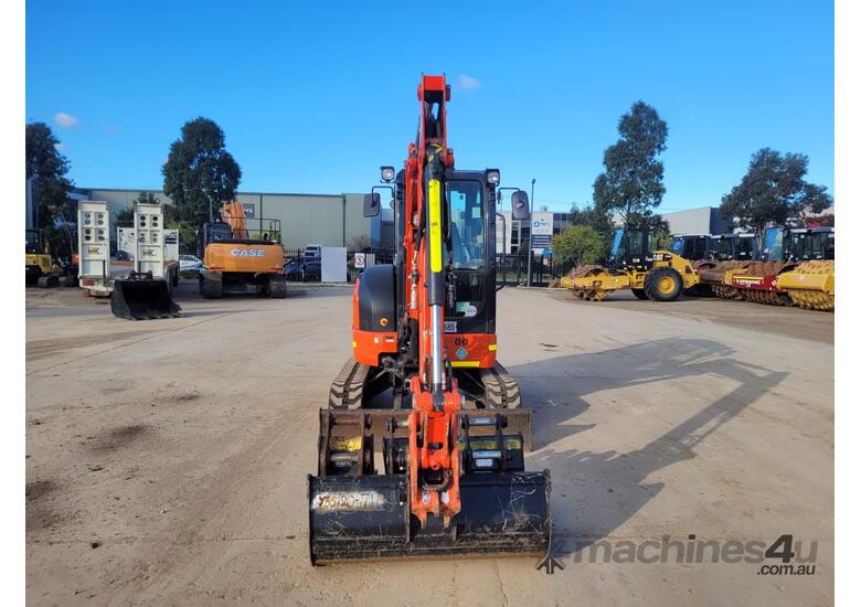 caption USED 2021 KUBOTA U35-4 EXCAVATOR WITH A/C CAB, HITCH, BUCKETS AND LOW 560 HOURS