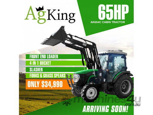 65HP TRACTOR AK654C CABIN TRACTOR with Front-End Loader 4in1 Bucket - Slasher - Forks & Spears!