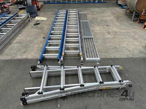 caption 3 x Assorted ladders and 1x extendable aluminium plank