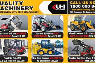   UHI WHEEL LOADERS WITH 4 IN 1 BUCKET, FORK ATTACHMENT & HYDRAULIC QUICK HITCH, (WA ONLY)