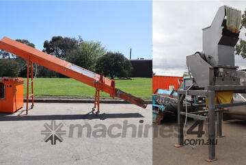 Industrial Granulator and Incline Conveyor with Fire Suppression Hopper System