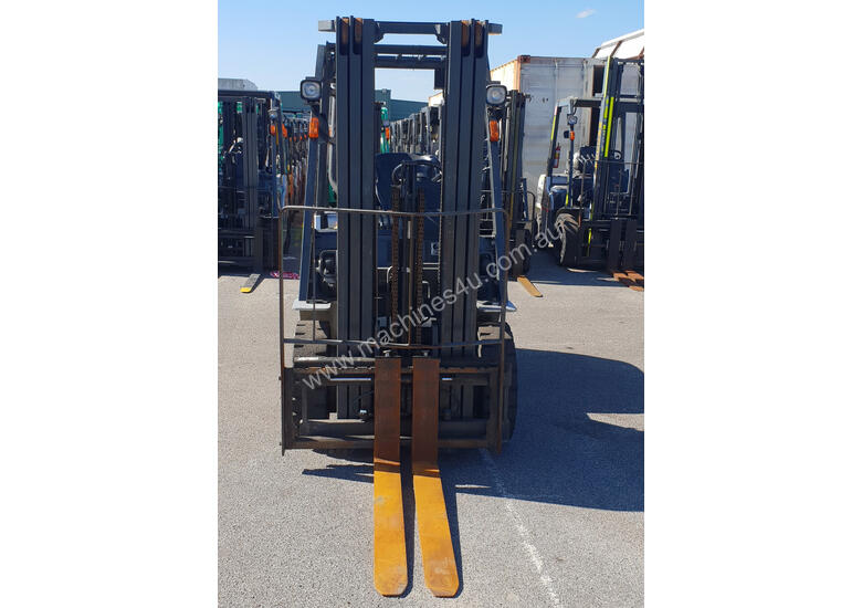 caption Nissan 2500kg Diesel Forklift with 4750mm Three Stage Mast & Side-Shift