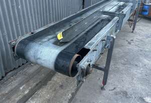 3.8m Motorised 1.8kW powered 478mm wide rubber belt conveyor guide fence adjustable height