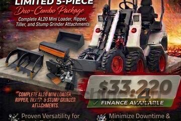   Ozziquip AL20 Mini Loader 4-in-1 with Ripper, Tiller and Stump Grinder 5-Piece Package
