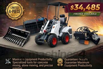   Ozziquip AL20 Mini Loader 4-in-1 with Stone Bucket, Mixing Bucket, Stump Grinder 5-Piece Package