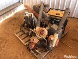 Pallet of Assorted Equipment, Stihl Blowers, Subaru Generator, Pump. Working Condition Unknown,Seria - picture0' - Click to enlarge