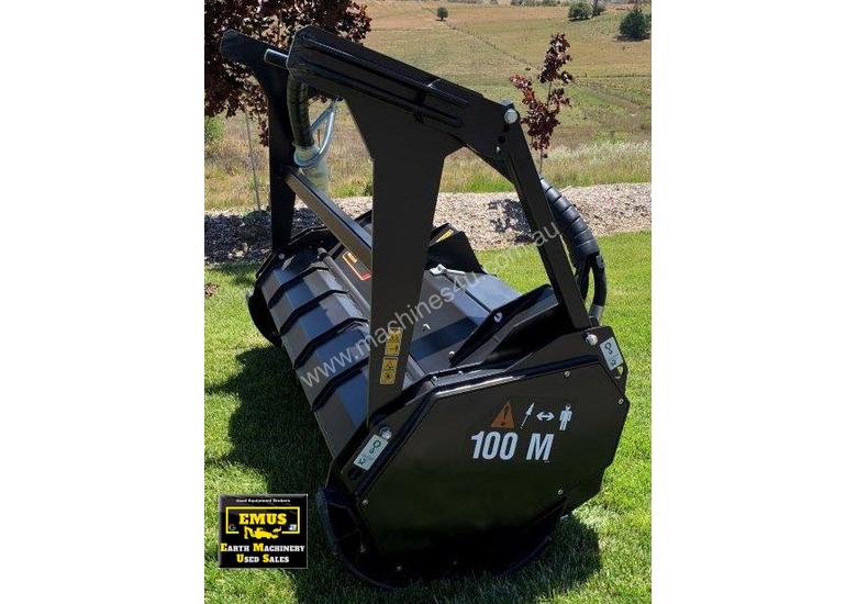 caption 2018 CAT Skid Steer Mulcher, never used. E.M.U.S. AS189