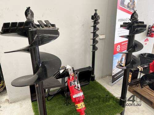 caption FINER HYDRAULICS - POST HOLE BORER COMBO Complete with 150mm, 300mm & 450mm Augers