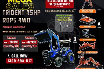 Trident Mega Sales 45HP 4WD Canopy Tractor with 4-in-1 Bucket Combo Deal (3 Years Warranty)