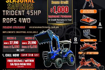 TRIDENT Seasonal Savings 45HP 4WD Canopy Tractor with 4-in-1 Bucket Combo Deal (5 Years Warranty)