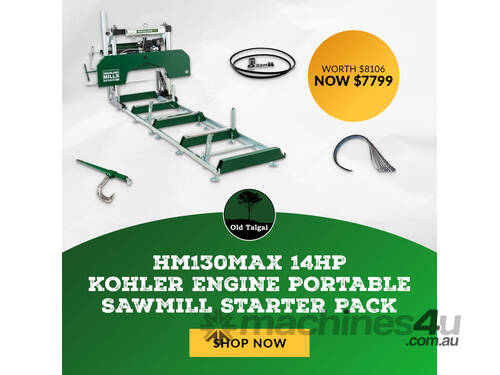 caption HM130MAX 14HP Portable Sawmill Starter Pack: Elevate Your Milling Experience!