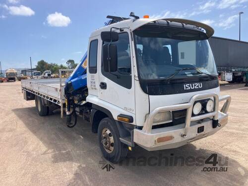 2005 Isuzu FRR550 Flatbed Crane Truck