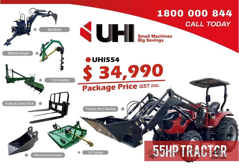 NEW UHI 55HP TRACTOR WITH 7 ATTACHMENTS, (WA ONLY)