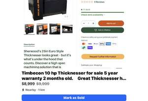 2 months old Sherwood Thicknesser 10 hp 3 motors 5 years warranty 2 months old Sherwood Thicknesser 10 hp 3 motors 5 years warranty