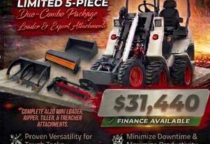 New Ozziquip AL20 Mini Loader 4-in-1 with Ripper, Tiller and Trencher 5-Piece Package
