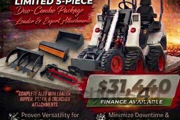   Ozziquip AL20 Mini Loader 4-in-1 with Ripper, Tiller and Trencher 5-Piece Package