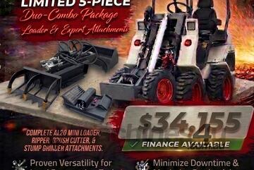   Ozziquip AL20 Mini Loader 4-in-1 with Ripper, Brush Cutter and Stump Grinder 5-Piece Package