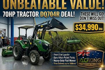 AgKing - Enfly 70HP ROPS TRACTOR WIITH FEL - 6FT FLAIL MOWER - EURO HITCH PALLET FORKS AND....