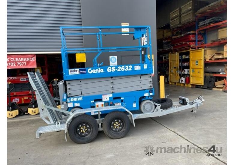 caption Genie GS2632 26ft Electric Narrow Scissor Lift - Optional Trailer Package