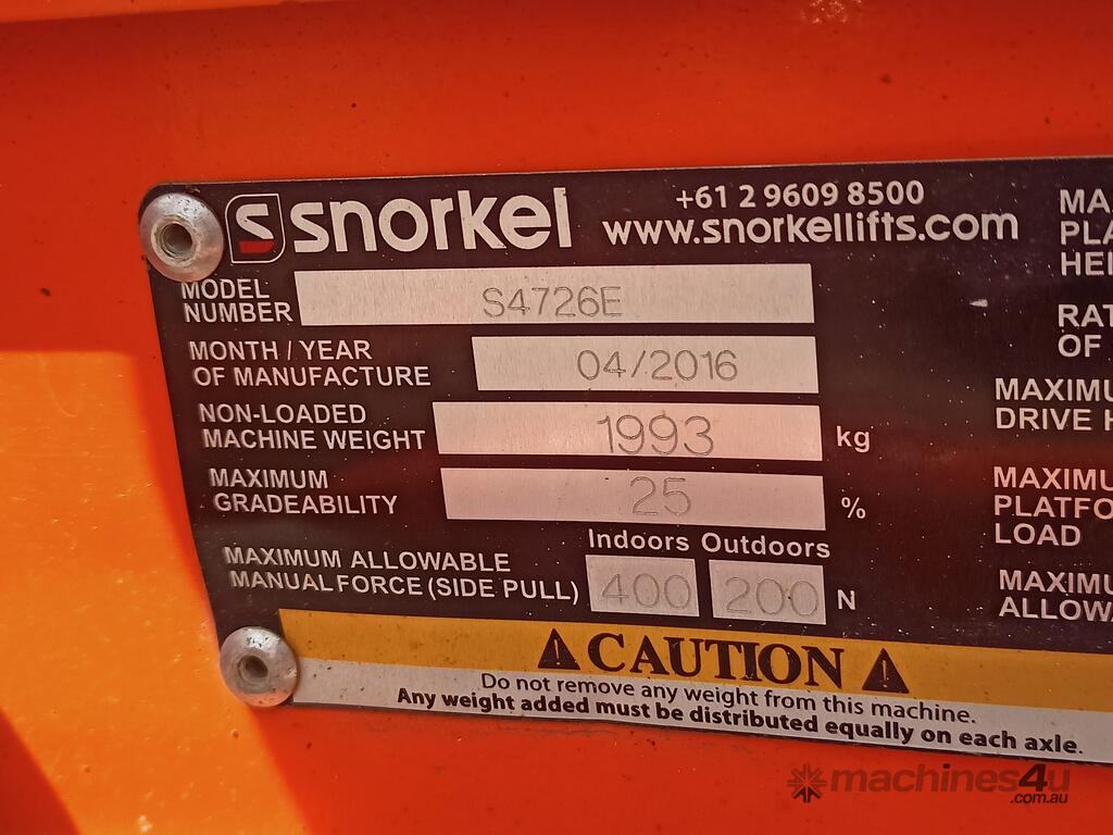 New snorkel 2016 Snorkel S4726E EWP in HEXHAM, NSW