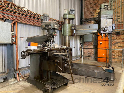 caption Stanko Radial Drill with Table, Milling Machine, Power Feeds, and Turret Head