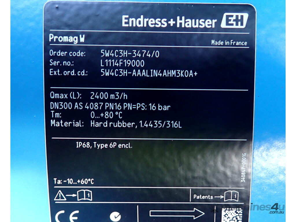 New endress + hauser DN300 Proline Promag W 400 Irrigation Pipe in