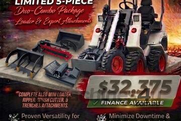   Ozziquip AL20 Mini Loader 4-in-1 with Ripper, Brush Cutter and Trencher 5-Piece Package