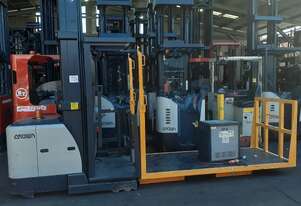 ACTIVE FORKLIFTS - Crown SP3500 Order picker for sale With furniture platform 7010mm lift 36 Volt