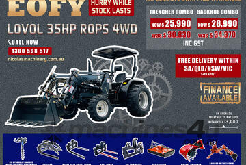 LOVOL EOFY 35HP 4WD CANOPY TRACTOR WITH 4IN1 BUCKET COMBO DEAL 3 YEARS LABOUR AND PARTS WARRANTY