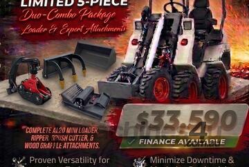   Ozziquip AL20 Mini Loader 4-in-1 with Ripper, Brush Cutter and Wood Grapple 5-Piece Package