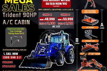 TRIDENT MEGA SALES 90HP A/C CABIN 4WD TRACTOR COMBO DEAL (1200kg front loader lift capacity)