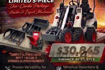   Ozziquip AL20 Mini Loader 4-in-1 with Ripper, Log Grapple and Chipper 5-Piece Package