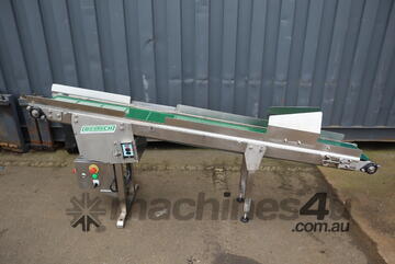 Stainless Steel Motorised Incline Belt Conveyor - 2m long - Deetech