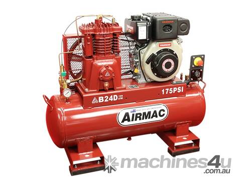 CVA Compressors - New Airmac B24D Diesel Piston Compressor - Electric Start - 16.6cfm - 175psi