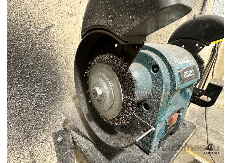 caption Makita GB602 Bench Grinder On Pedestal