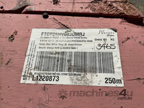 *UNRESERVED* Spool of x-90 Electrical Cable, 0.6/1kV, 3 x 240mm2 CU+E (3 x 35mm2), XLP/CT/SWA/PVC, S