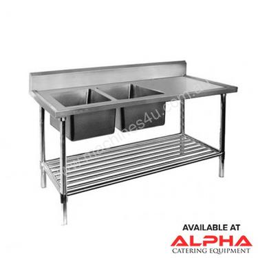 F.E.D. 1800-6-DSBL Economic 304 Grade SS Left Double Sink Bench 1800x600x900 with two 610x400x250 si