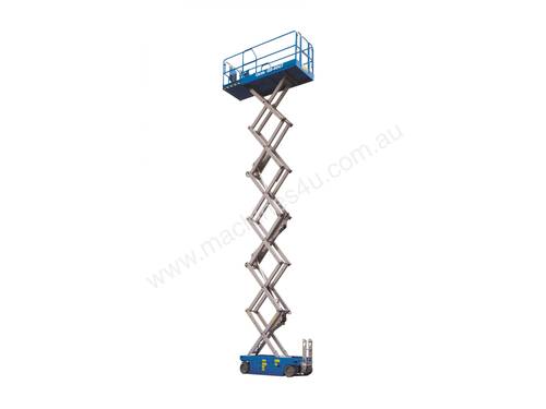 caption Genie GS-4047 40ft Narrow Electric Scissor Lift– Compact & Efficient for Tight Spaces and Indoor Use