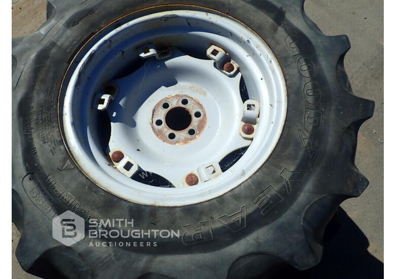 caption 2 X GOODYEAR 12.4R20 SUPER TRACTION AGRICULTURAL TYRES & RIMS & 2 X 14.9R30 AGRICULTURAL TYRES & RIM
