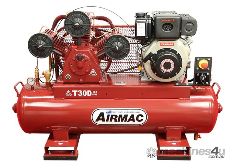 caption CVA Compressors - New Airmac T30D Diesel Piston Compressor - Electric Start - 24cfm - 145psi