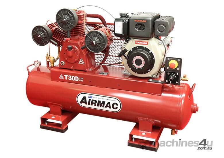 caption CVA Compressors - New Airmac T30D Diesel Piston Compressor - Electric Start - 24cfm - 145psi