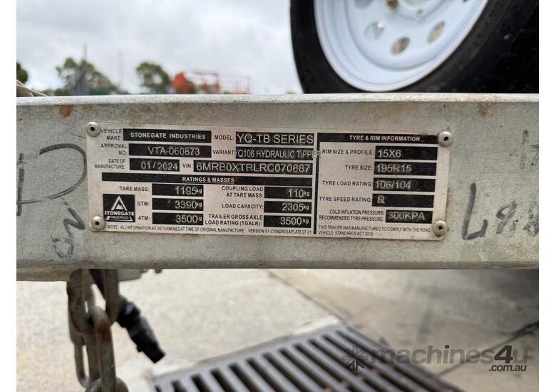 caption 2024 Stonegate Industries YQ106 Hydraulic Tipper Dual Axle